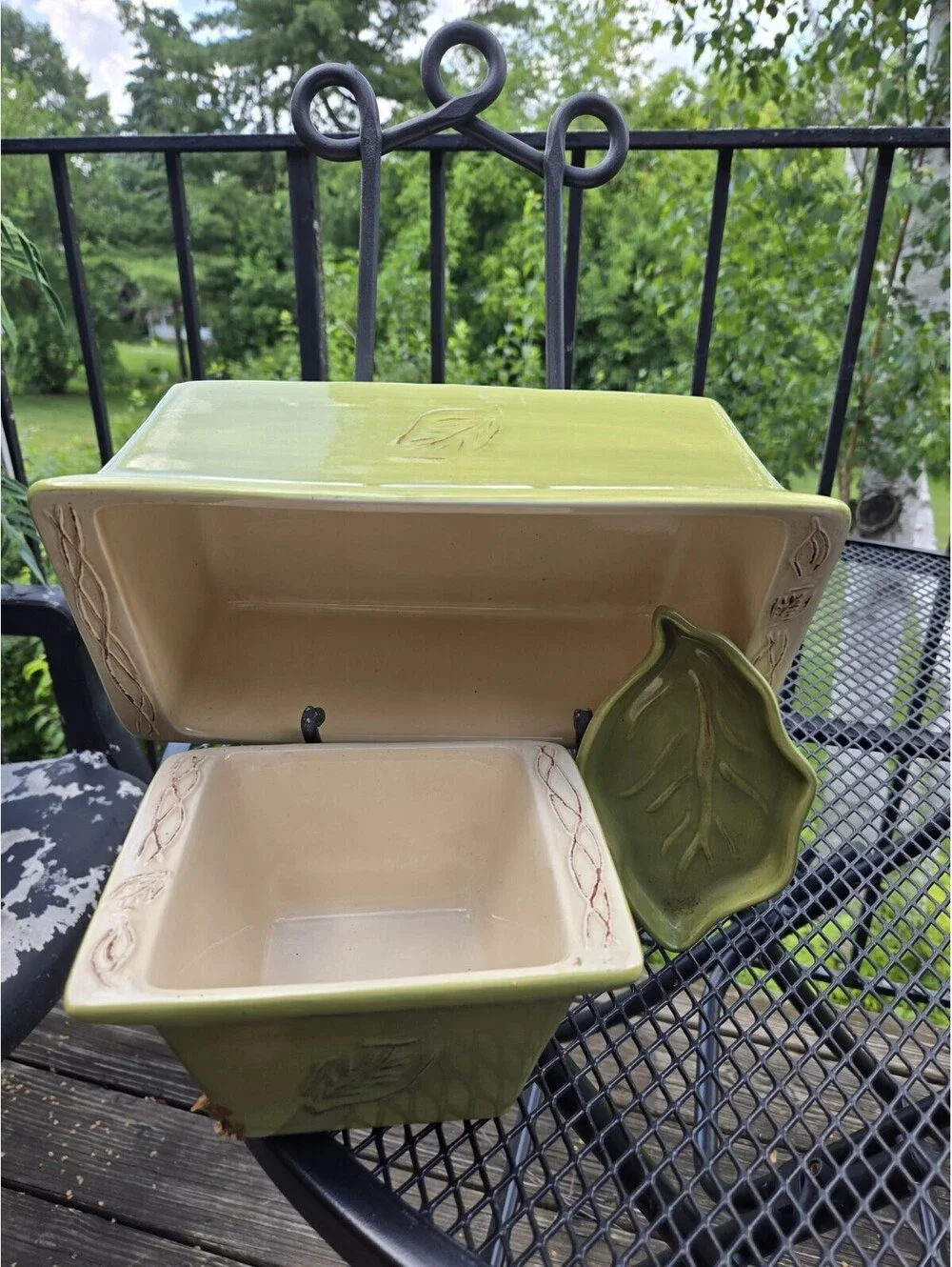3pcs Tastefully Simple Host Collection Green Loaf Pan Dipping Bowl &Candy Dish
